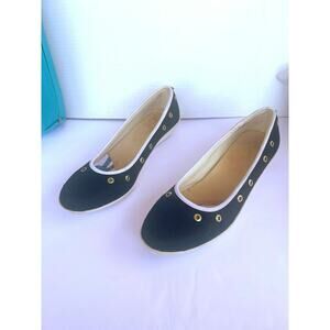 Sperry HTF Top Sider Navy Blue & White Slip On Low Wedge Slip On Boat Shoes 10M